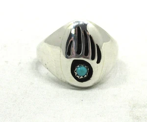Indianer Bärentatze Ring Größe 14 Sterlingsilber Türkis signiert S #40 - Bild 1 von 9