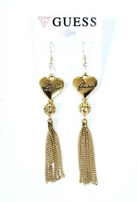 Nuovo Guess Trasparente Perlina, Color Oro Multifilo Cuore Orecchini, Pesce Back - Immagine 1 di 3