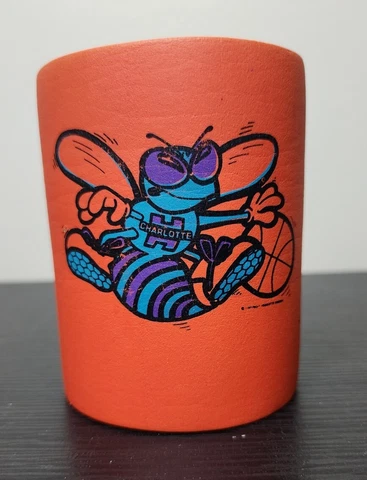 Vintage 1988 NBA Licensed Orange Charlotte Hornets Beer Can Coozie Bee Mascot Cover
