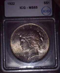 1922 Peace Silver Dollar, ICG MS65, Gorgeous Deep Bronze Obv. Toning, Issue Free - Picture 1 of 3