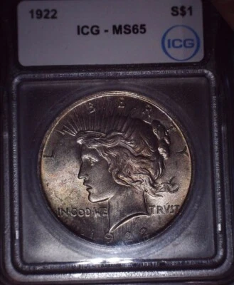 1922 Peace Silver Dollar, ICG MS65, Gorgeous Deep Bronze Obv. Toning, Issue Free - Image 1 of 3