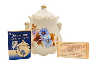 Vintage Sapphire Cracker Bowl The House Of Webster Cottage Floral Motif Jar - Picture 1 of 9