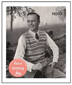 Pullover Fair Isle anni '50 in 2 taglie modello vintage a maglia copia - Foto 1 di 1