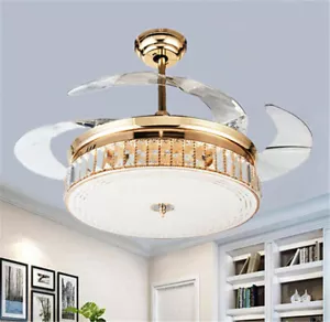 Gold Invisible Ceiling Fan Light Chandelier Hanging Lamp Blade Decor +Remote - Picture 1 of 12