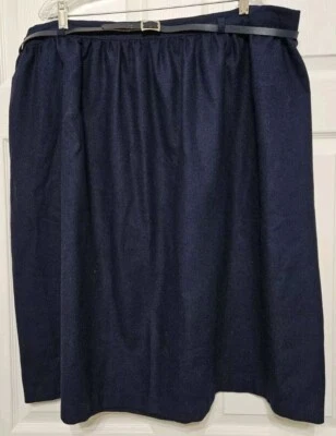 Women's Size 20, Navy Blue Poly/Wool, Midi Skirt with Belt - Image 1 of 4