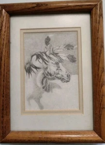Pencil Drawing Of Horse Head Adorned In Feathers Artist Unknown - Picture 1 of 8