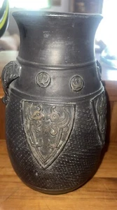 "Antiguo jarrón urna de cerámica Tokanabe japonés texturizado años 1920-30 rojo marrón 9,5""" - Imagen 1 de 11