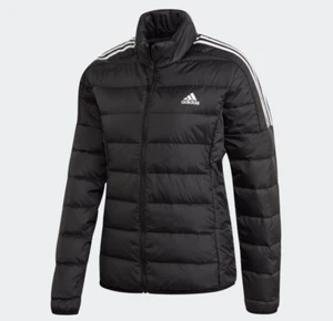 Adidas Essentials Down Jacket Women's Large Puffer Black Stripes Lightweight - Picture 1 of 2