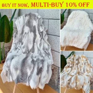 Imitation Leather Furry Patchwork Blanket Warm Soft  Area Rug Home Decor - Picture 1 of 8