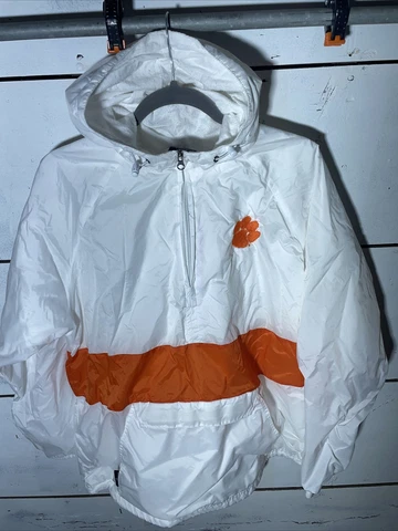 Clemson Tigers Raincoat Lined Charles River Apparel Men’s Medium white Pullover Cover