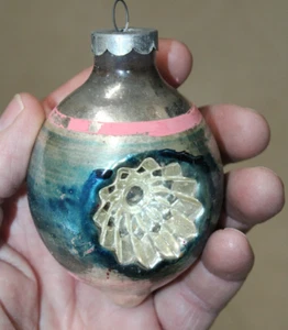 Vintage Glass Christmas Ornament - 3 3/4" DOUBLE SIDED INDENTED - Picture 1 of 9
