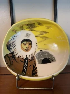 Ceramic Bowl Dish by Matthew Adams ESKIMO INUIT WOMAN  Signed 099b RARE Yellow - Picture 1 of 4