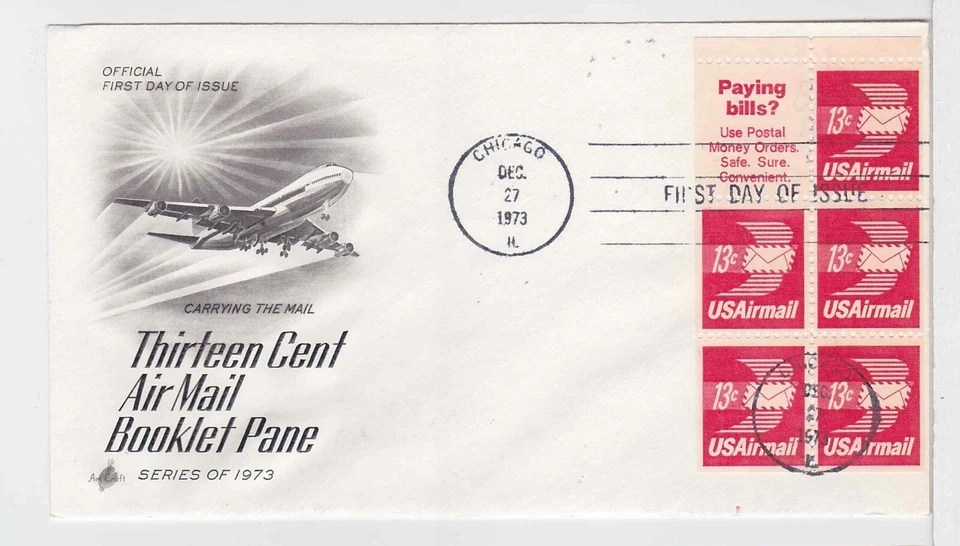 TurtlesTradingPost- 13 Cent Airmail 1973 FDC #C79A Booklet Pane- Artcraft Cachet - Image 1 of 1