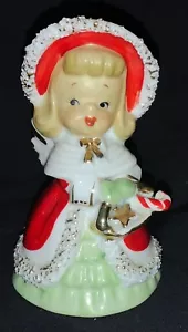 VINTAGE GEO. Z. LEFTON CERAMIC CHRISTMAS BELL - RED ANGEL W/BASKET - Picture 1 of 10