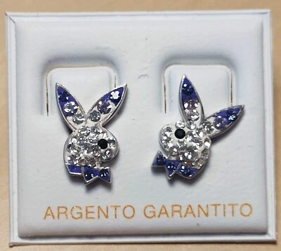 Orecchini Ragazza Argento 925 Coniglietto Strass Viola Luminosi - Immagine 1 di 4