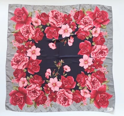 Oscar De La Renta  Houndstooth Print Scarf 30" x 30" 100% Silk Red Rose - Image 1 of 4