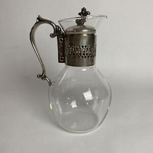 Vintage Corning Heat Proof Glass Carafe Coffee Water Pitcher Silver Plate 9”