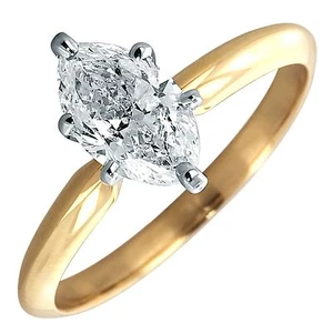 1.50 Ct Marquise Created Diamond Real 14K Yellow Gold  Solitaire Engagement Ring - Picture 1 of 2