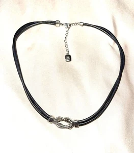👗 Ralph Lauren RLL Necklace Silver Tone Choker Leather Toggle Signed - Picture 1 of 10