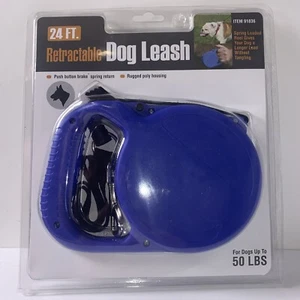 Blue 24 Foot Spring Loaded Retractable Reel Dog Leash NEW For Dogs up to 50lbs - Picture 1 of 6