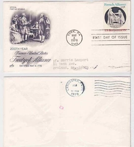 TurtlesTradingPost- French Alliance- 1978 #1753 FDC Artcraft- Lancaster PA Back - Picture 1 of 3
