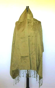 PASHMINA Olive Green Silk Blend Women's Scarf Wrap 28" x 72" - Picture 1 of 5
