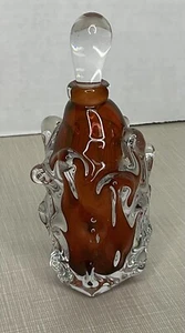 Art Glass Perfume Bottle With Stopper 4.5” Brown Signed - Picture 1 of 5