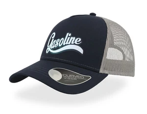GASOLINE TEXT - TRUCKER CAP - HALF MESH SNAPBACK - BASEBALL HAT - UNISEX - RETRO - Picture 1 of 16