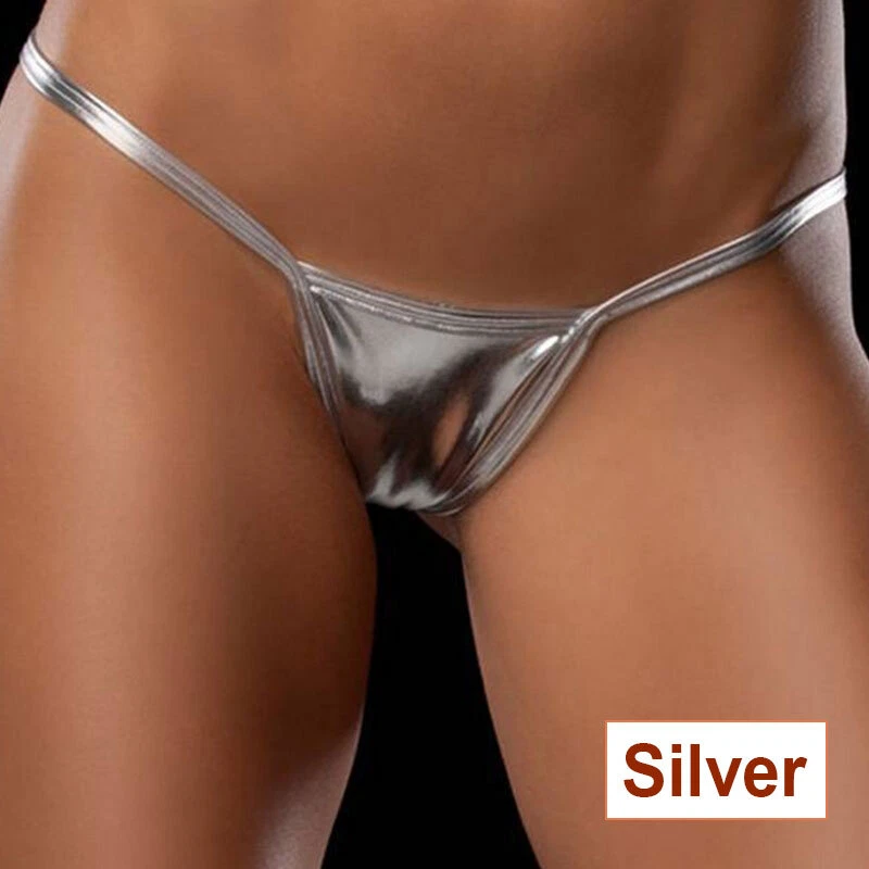 Women Sexy PU Leather Panties Shiny Metallic PVC Latex Thongs Briefs G-string - Image 1 of 4