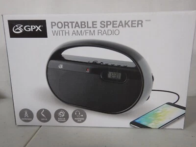 GPX R602B Portable AM/FM Radio with Digital Clock and Line Input Black - Image 1 of 4