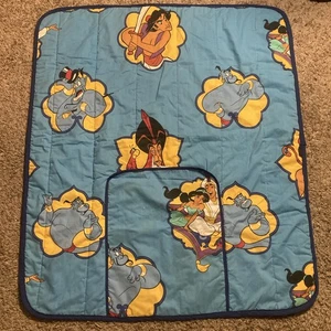 Vintage 90s Aladdin Blanket Baby Blanket With Pillow Pouch Vtg Disney Aladdin - Picture 1 of 8