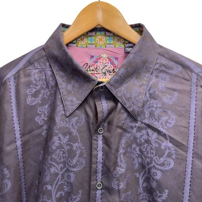 Robert Graham Mens Size 3XL Black & Purple Paisley Flip Cuff Silk Trim Shirt euc - Image 1 of 4
