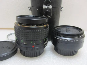 Minolta MD Macro Rokkor 50mm 1:3.5 & Minolta 1:2-1:1 Extender, UV Filter & Caps - Picture 1 of 9