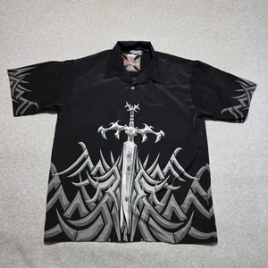 Camisa Libélula De Colección Para Hombres XL Abotonada Negra Motociclista Llamas Tribales Espada Nueva Con Etiquetas - Imagen 1 de 11