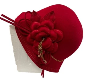 August Hat Company Stunning Red Hat Derby Church Wedding Wool Cloche Hat Mint - Picture 1 of 9