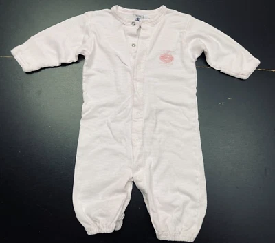 PETIT BATEAU COTTON PINKL STRIPE LS SLEEVE ONE-PIECE SIZE: 6 MONTHS - Image 1 of 4