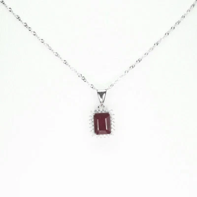 925 Sterling Silver Necklace Octagon Ruby 8x6mm Gemstone Jewelry 17.5 Inch - Image 1 of 4