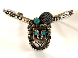 Firmado JR Jesse Robbins Sterling Kachina Turquoise Ornate Ladies Bracelet Cuff - Imagen 1 de 13