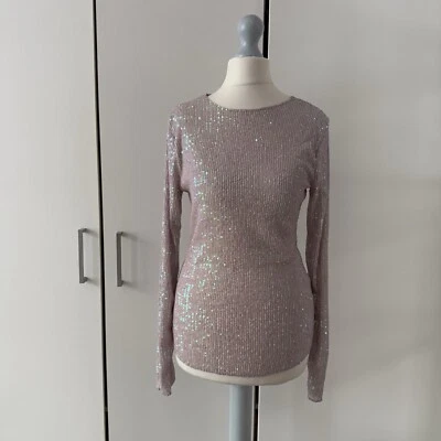 Free People Gold Rush Long Sleeve Top Size XS Sequins Party Semi Sheer . - Image 1 of 4