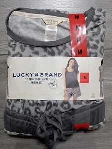 LUCKY BRAND Pajamas Set Womens *4 Piece* Medium Cheetah Tee/Tank/Short/Pant - Picture 1 of 5