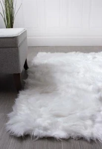 Faux Fur Rug Sheepskin Shag  Silky Soft Solid Area Rug White in Many Sizes