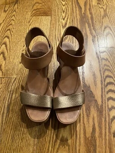 Pedro Garcia FAH Platform Wedge Sandals EU 37.5 Black Leather Tan Gold HTF RARE - Picture 1 of 10