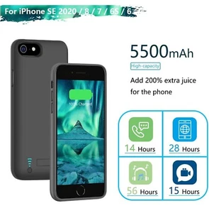BATTERY CASE for IPHONE 8, 7, 6S, 6 RECHARGEABLE, LED LIGHT, KICKSTAND 5500mAh - Picture 1 of 7