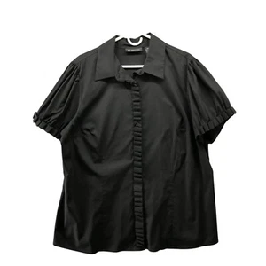 INC International Concepts Blouse Womens 20W Black Short Sleeve Pleated Ruffle - Picture 1 of 8
