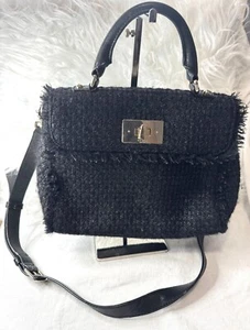 Kate spade Little Nadine black tuxedo hill tweed purse crossbody satchel - Picture 1 of 8