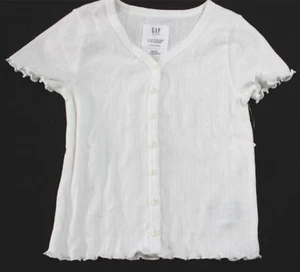 Gap Girl's Knit S/S V-Neck Button Front Tee Shirt JL3 White Size 8 - Picture 1 of 4