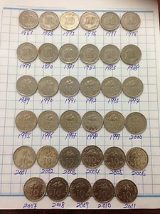 (JC) 35 pcs Parliament & Bunga Raya 10 sen Coin from year 1967 to 2011 Excl 1971 - Picture 1 of 2