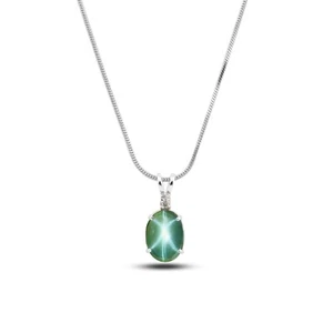 9,2 ct natürlicher 6 Strahlen grüner Stern Saphir 925 Silber Sterling Anhänger mit Kette - Bild 1 von 9