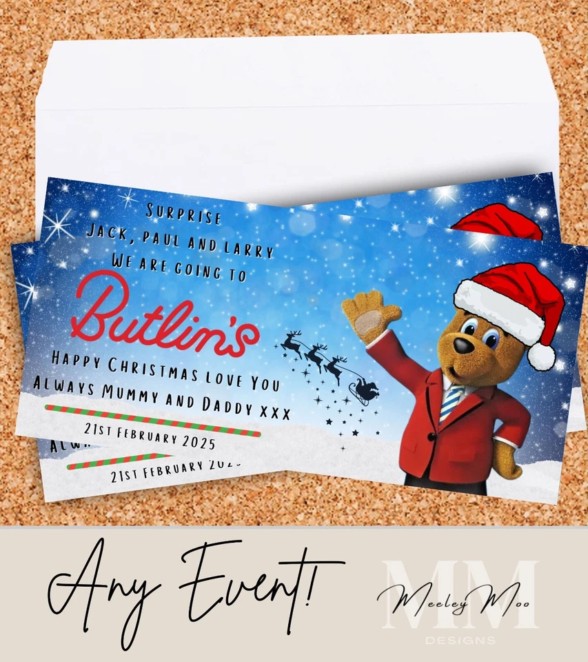 NEWHOUSE LABELS Personalised Butlins Birthday Surprise Ticket Gift Voucher Holiday Keepsake Blue