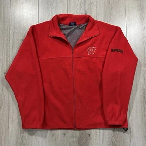 Wisconsin Badgers Fleece Jacket Size L Red University Of Wisconsin Full Zip - Picture 1 of 14